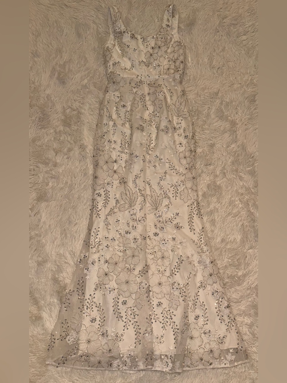 NEW Dress the Population Tyra Beaded Chiffon Mermaid white Gown Sz S - Picture 4 of 6